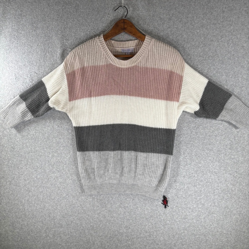 Juniper Ln Womens Small Maternity Colorblock Shaker Knit Sweater Pink Grey Cream